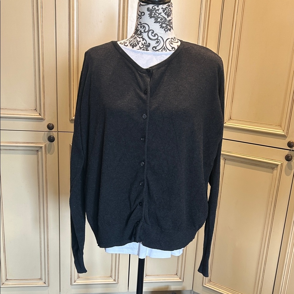 Charcoal Grey  Button-Up Cardigan